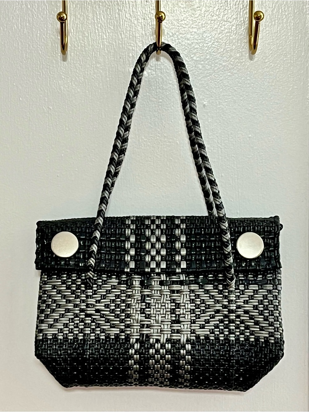 Hand-Woven Mexican Plastic Flap Convertible Shoulder Bag